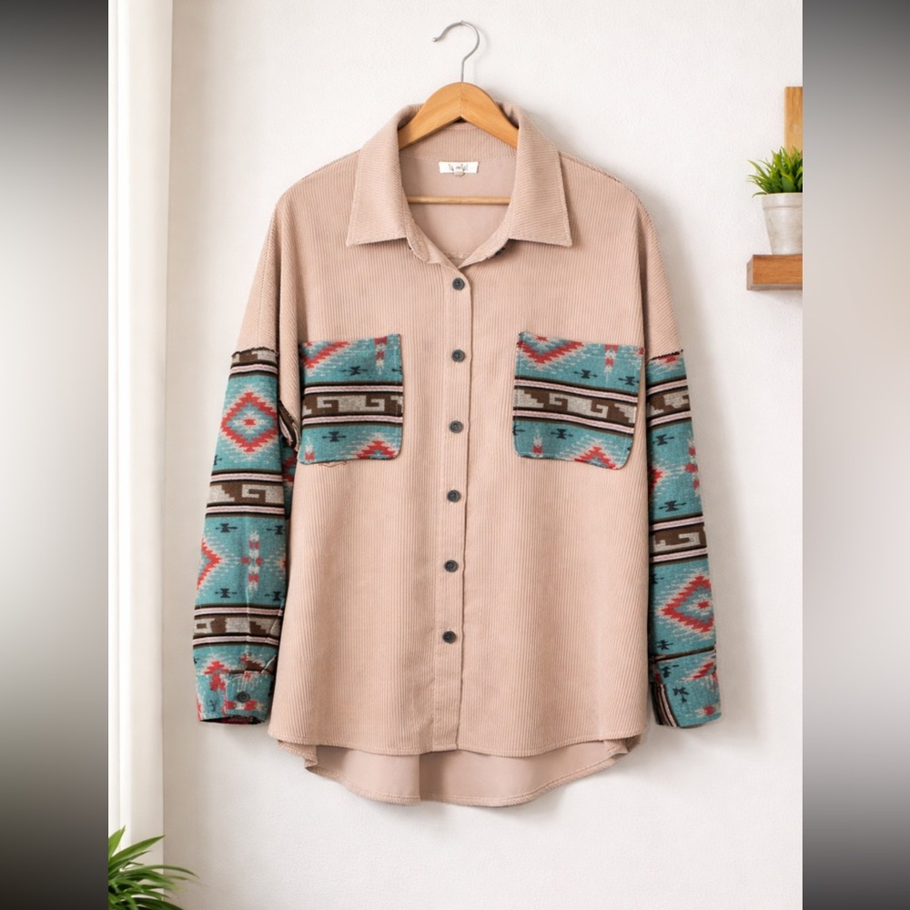 LA MIEL Aztec Button Down Shacket - image 2